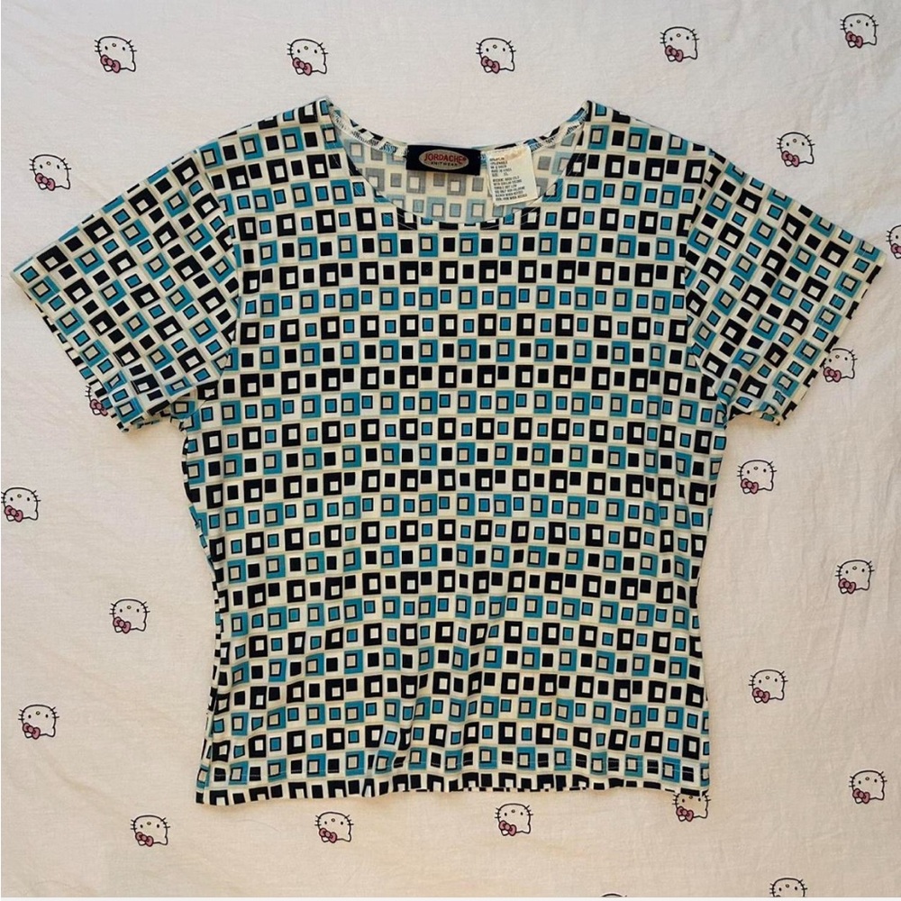 Jordache Blue and Black Geometric Short-Sleeve Top